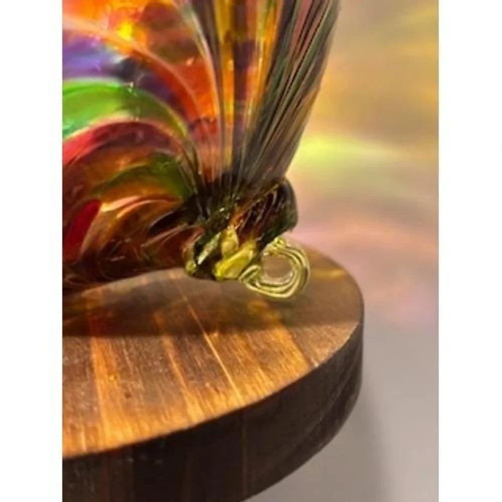 Vintage Kugel Style Hand Blown Glass Ornament Multi-color Swirl Bauble‎